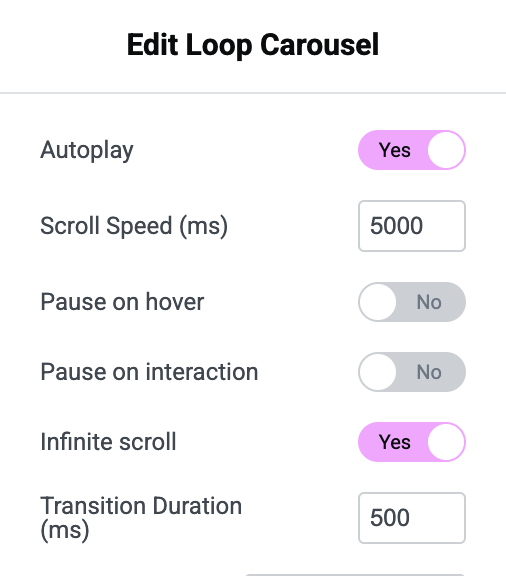 Loop Carousel Settings